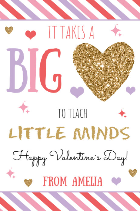 Teacher Valentines Day Tags, Banner 4' × 6' template