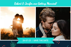 Teal Floral Save The Date Photo Card Etykieta template