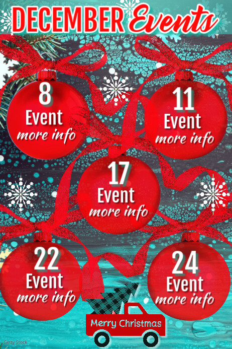 Teal/Red List-Based December Events Poster template