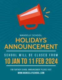 Teal school holiday notice flyer template