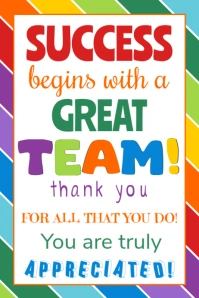 Team Appreciation Gift Printable,  Team Members Thank you Sign Cartel de 4 × 6 pulg. template