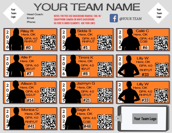 Team Roster Sheet Template | PosterMyWall