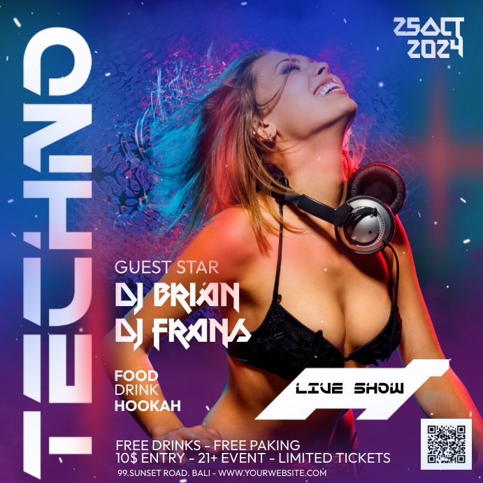 Techno Night Party Post Instagram template