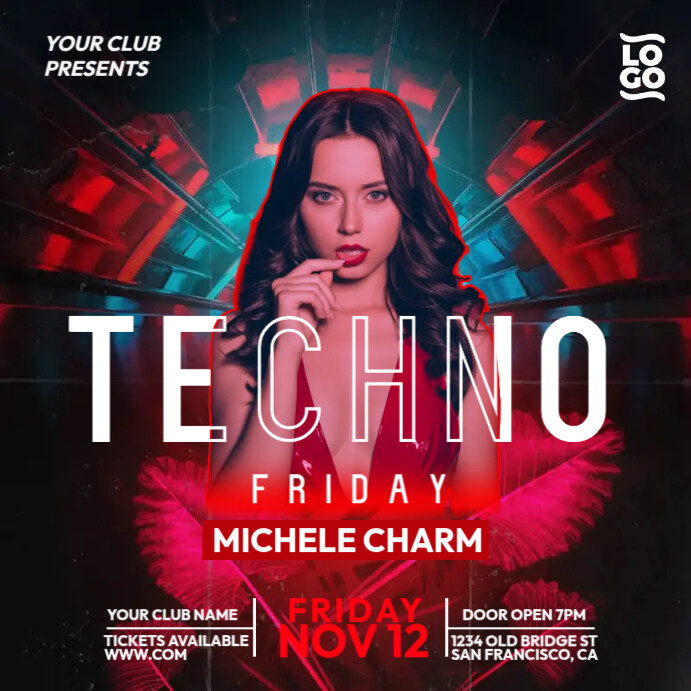 Techno Party Ads Instagram Post template