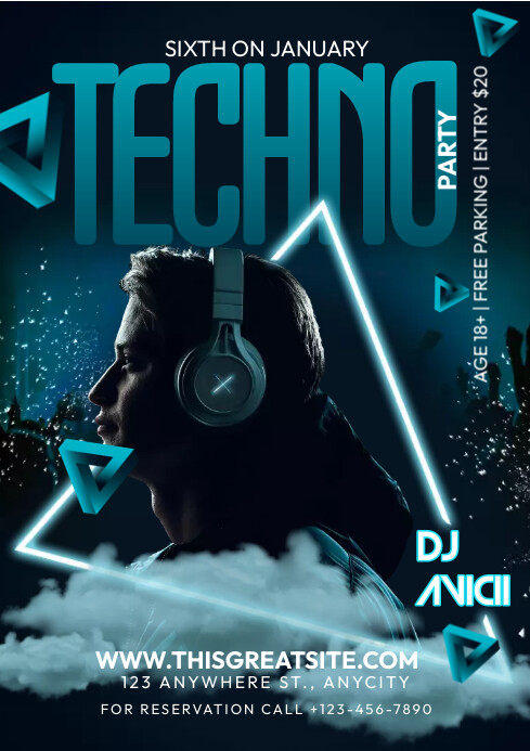 Techno Party Blue Night Template | PosterMyWall