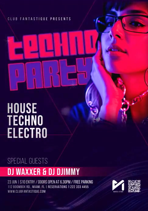 Modèle Brochure Techno Party Flyer Template | PosterMyWall