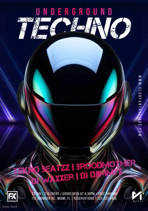 Techno Party Flyer Video Ad A4 template