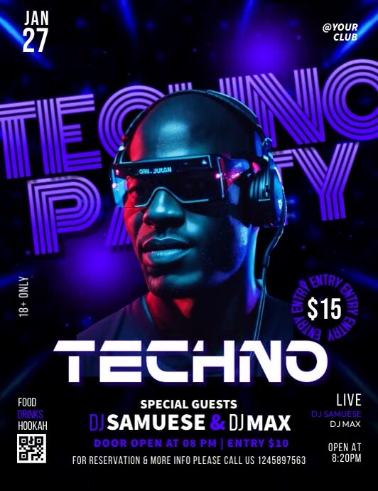 Black Techno Party Flyers Template | PosterMyWall