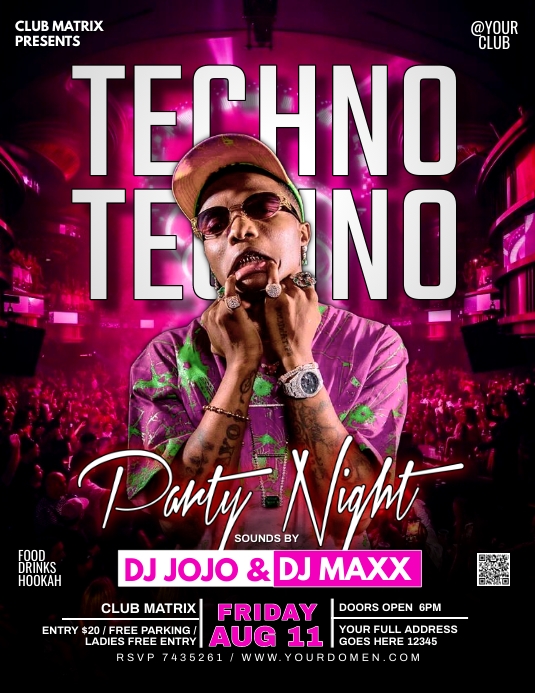 Techno Party Night Templat | PosterMyWall