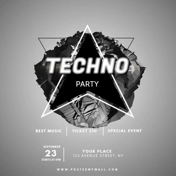 Techno Party Video Design Template | PosterMyWall