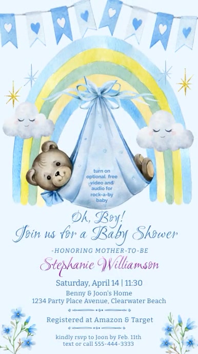 Teddy Bear & Rainbow Baby Shower Invitation Instagram Story template