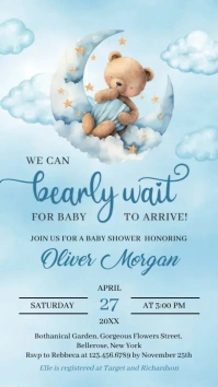Teddy Bear Boy Baby Shower electronic invitat Digital Display (9:16) template