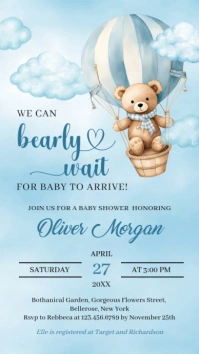 Teddy Bear Boy Baby Shower electronic invitat Digital Display (9:16) template