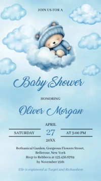 Teddy Bear Boy Baby Shower electronic invitat Digital Display (9:16) template