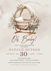 Baby Carriage Bassinet Gender Neutral Shower Invitation A6 template
