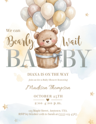Teddy Bear White Illustrative Baby Shower Flyer Invitation template
