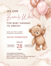 Teddy Bear White Joyful Baby Shower Flyer Invitation Рекламная листовка (US Letter) template