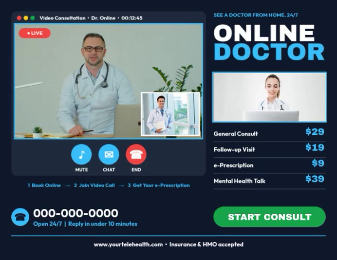 Telemedicine Online Doctor Consultation Flyer Template | PosterMyWall