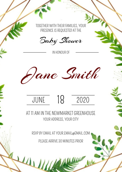 Template Baby Shower Gold Greenery | PosterMyWall