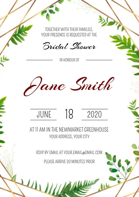 Template Bridal Shower Gold Greenery A4