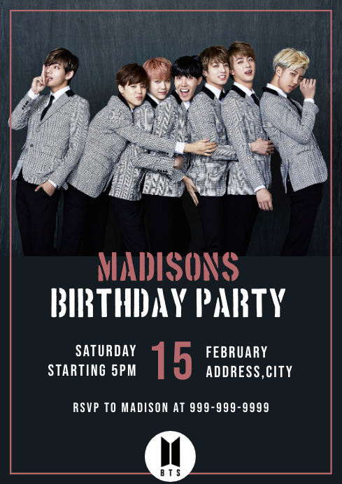 Bts Invitations Bts Birthday Party Template : Free Printable BTS Party Invitation ...