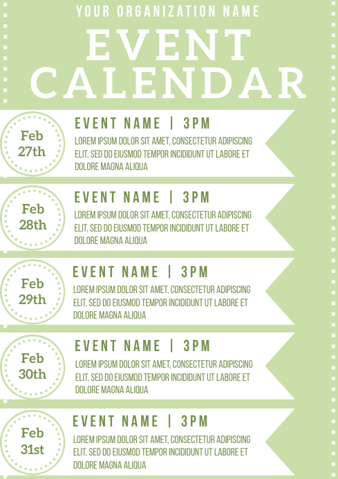 Template event calendar A4