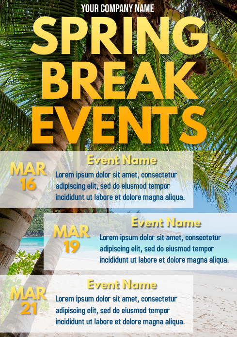 Template event calendar spring break A4