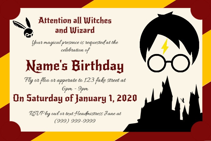 template-harry-potter-birthday-postermywall for Free Harry Potter Birthday Invitations Printable Template Harry Potter Birthday | PosterMyWall for Free Harry Potter Birthday Invitations Printable