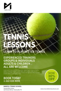 Tennis Lessons Video Flyer | Sports Coaching Digital Signage Affiche template