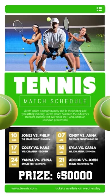 Tennis Match Schedule Indaba yaku-Instagram template