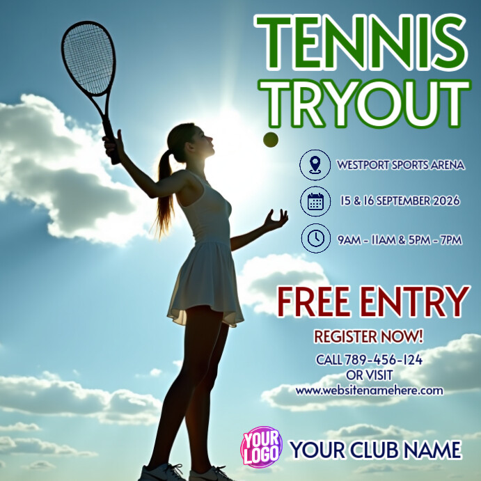 Tennis Tryout Invitation Flyer โพสต์บน Instagram template