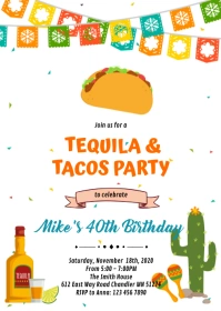 Tequila and taco birthday invitation A6 template