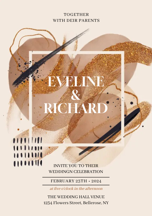 Terracotta copper rose gold glitter wedding i A5 template