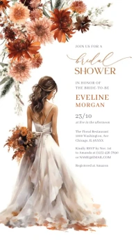 Terracotta wedding gown bridal shower invitat Pantalla Digital (9:16) template