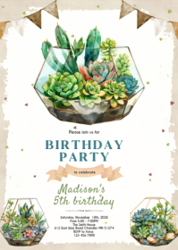 terrarium Birthday Party invitation A6 template
