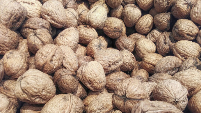 Texture of walnuts in shell งานแสดงผลงานแบบดิจิทัล (16:9) template