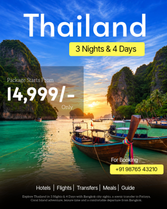 Thailand Tour Package 3 Nights 4 Days | Bangkok & Pattaya Travel Flyer ...
