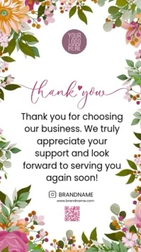 Floral Thank You Card Template for Small Business Instagram Story