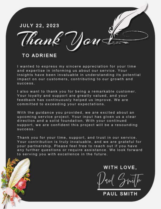 Card Letter Example Thank You Card/Letter Template | PosterMyWall
