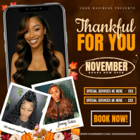 Thankful for You November Hair Salon Flyer | Fall Beauty Offer Template Instagram Post