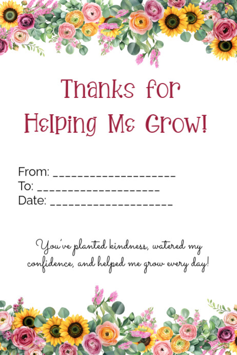 Thanks for Helping Me Grow Flower Printable Banner 4' × 6' template