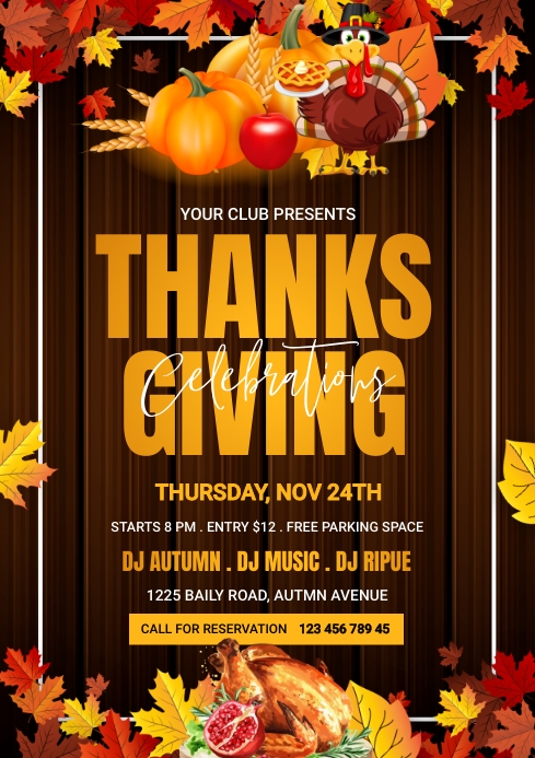 Thanks Giving Celebration, Party Flyer A1 template