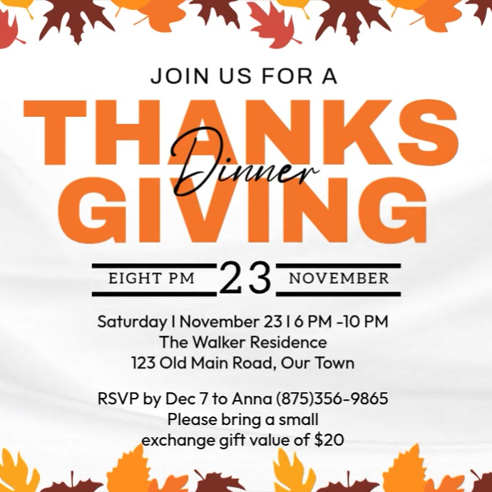 Plantilla de Thanks Giving Dinner Invitation | PosterMyWall