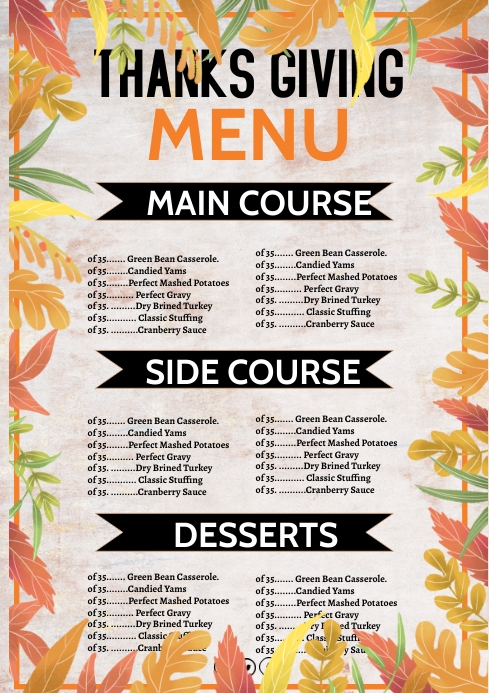 Copy of thanks giving menu | PosterMyWall