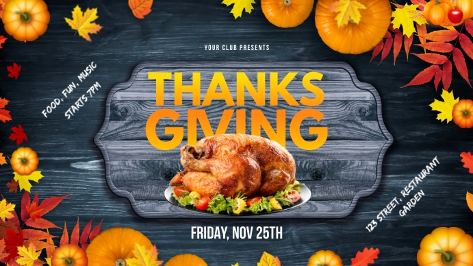 Thanks Giving Party Celebration Ecrã digital (16:9) template
