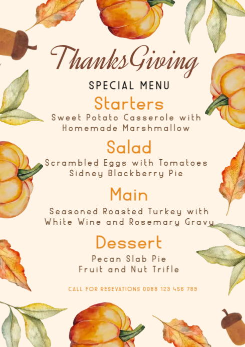 Thanksgiving menu, event,autumn A4 template