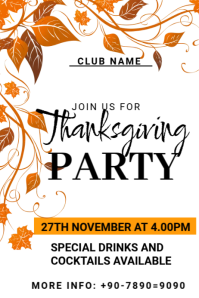 White Thanksgiving Party แบนเนอร์ 4' × 6' Template