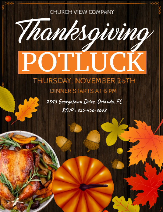 thanksgiving, thanksgiving potluck Volantino (US Letter) template