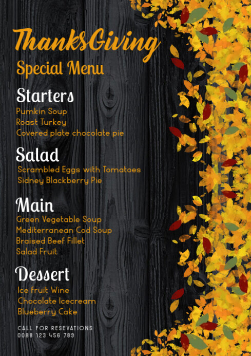 Thanksgiving menu, event,autumn,menu A1 template