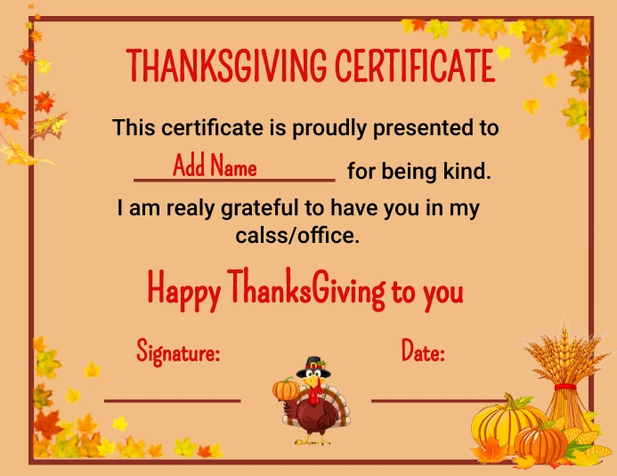 thanksgiving appreciation certificate flyer Volantino (US Letter) template